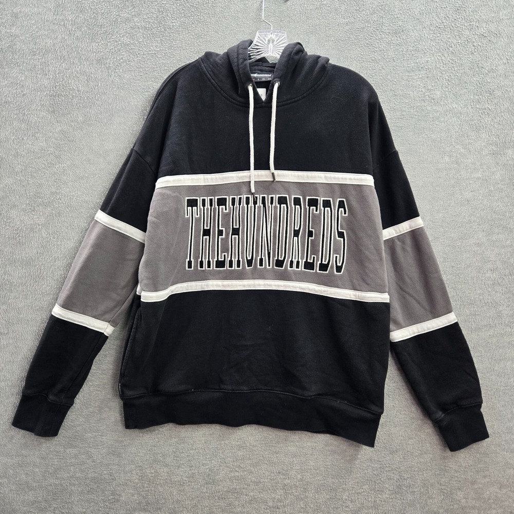 The Hundreds Men Sweatshirt Medium Black Colorblock‎ Hoodie Logo Spellout